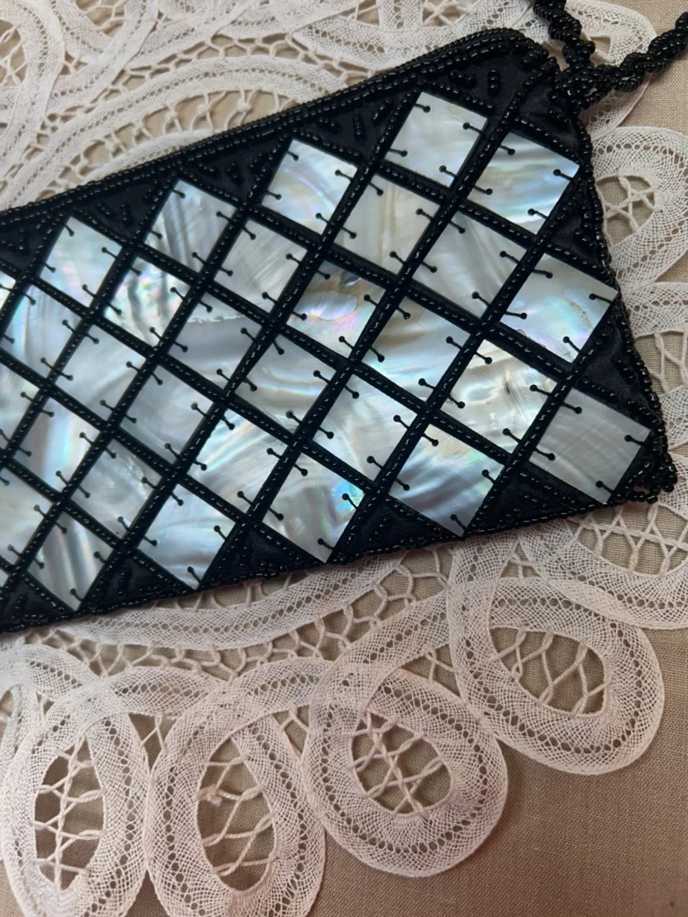 Black Mad Bags Natural Horn and Mother of Pearl Small Wristlet